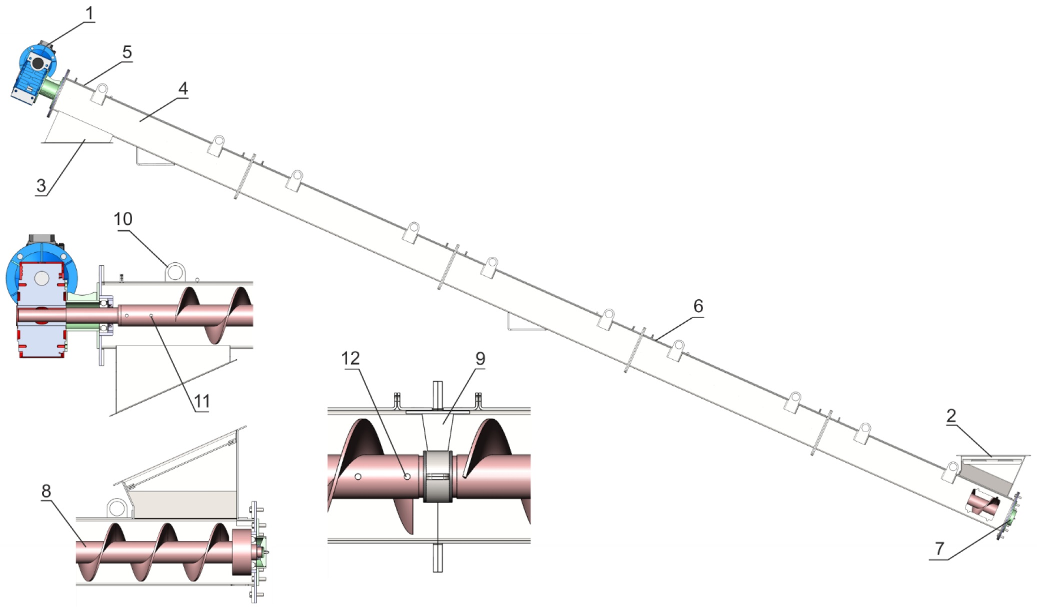 Ретра шнековый транспортер квадратный корпус 120х120 - 230х230