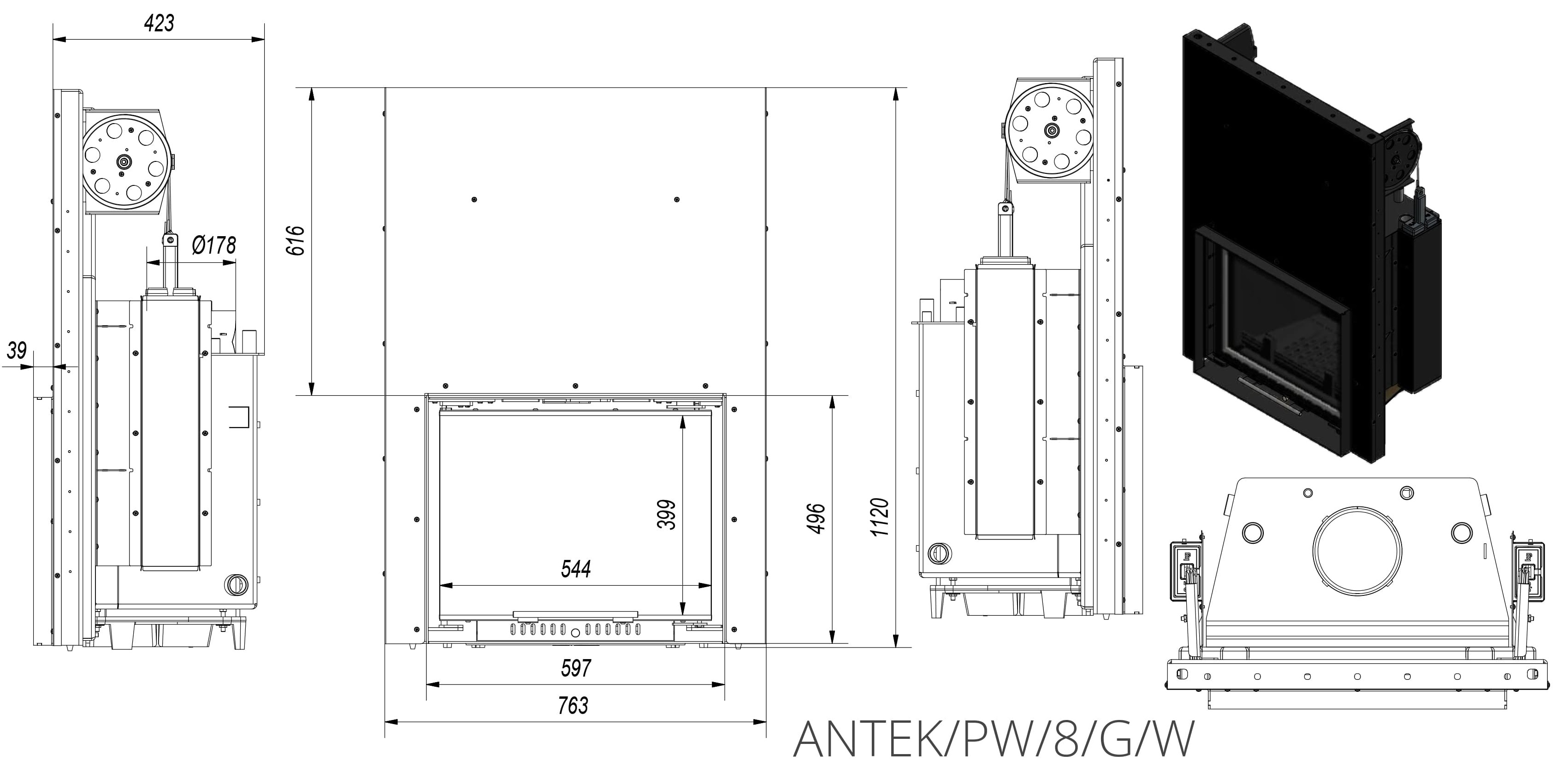 Каминная топка Kratki ANTEK PW 8 гильотина (Кратки Антек)