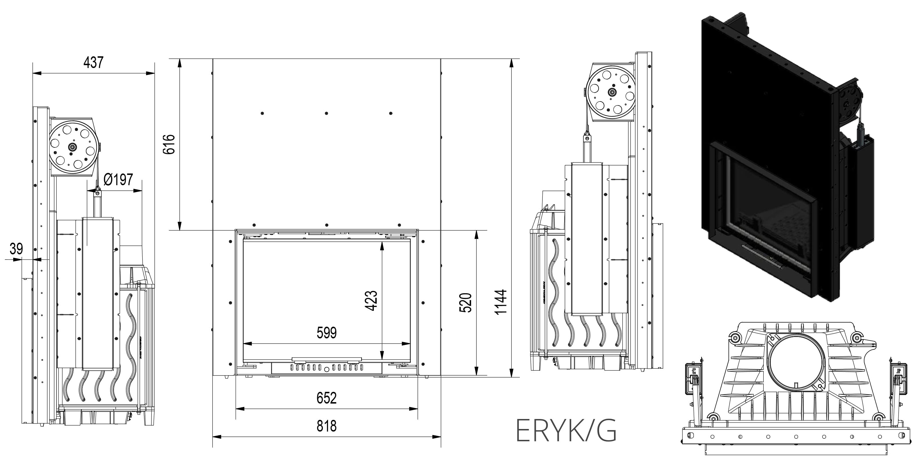 Каминная топка Kratki ERYK 12 гильотина (Кратки Эрик)